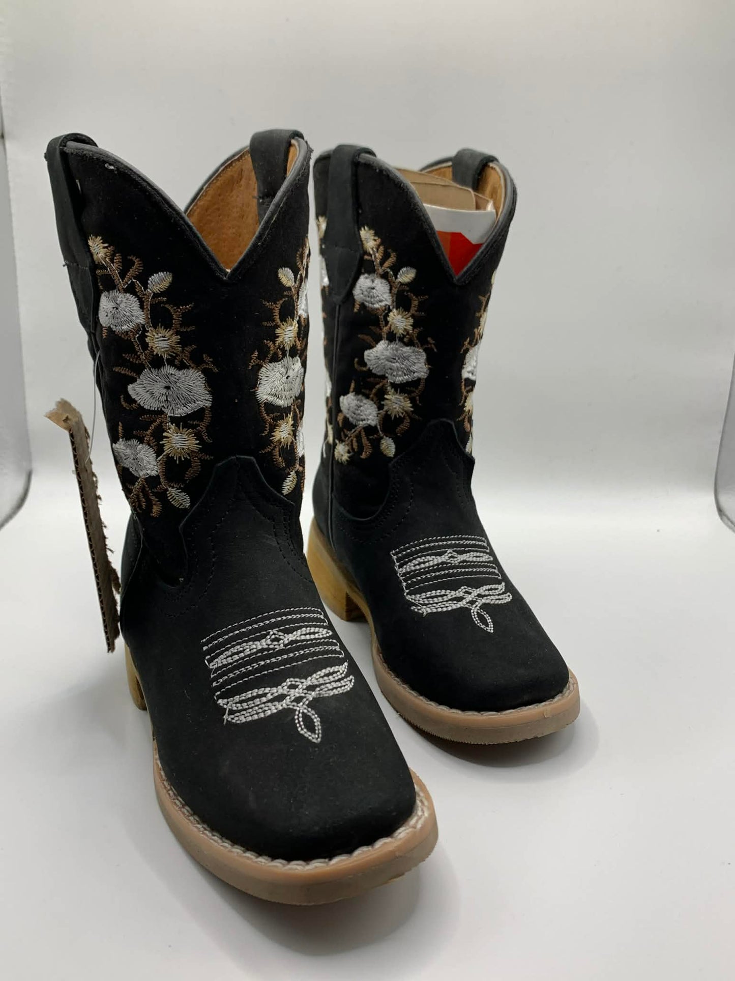 Kids Black Boots With White Flowers