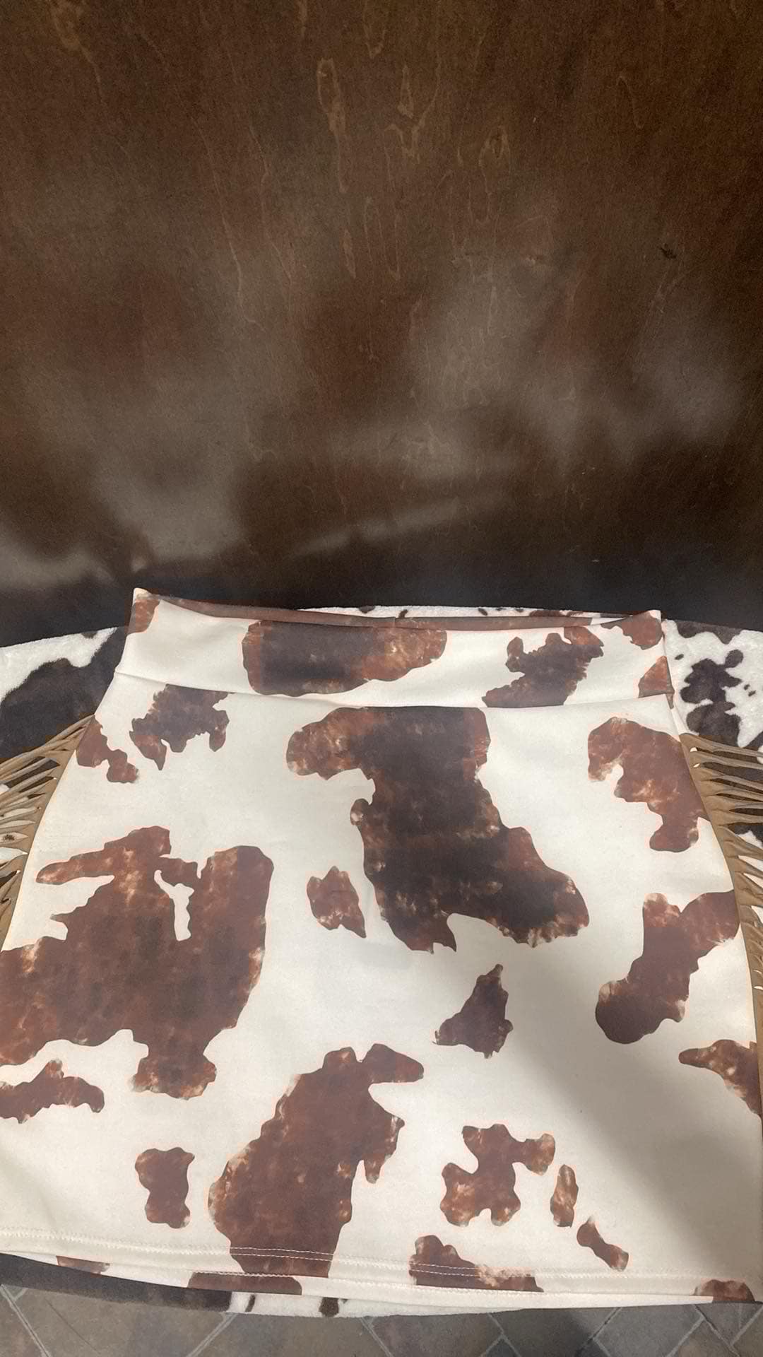 Cow print fringe skirt
