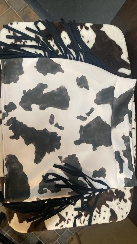 Cow print fringe skirt