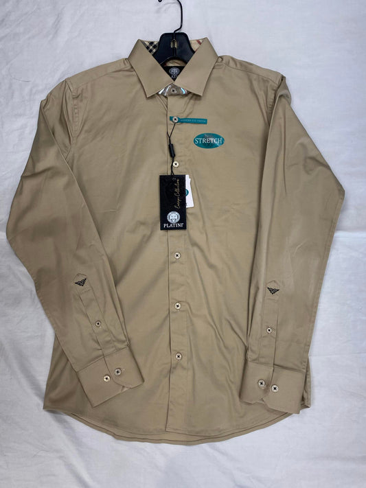 Platini Beige with Striped Collar Men Dress Shirt