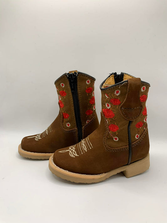 Baby Brown Boots With Red Roses